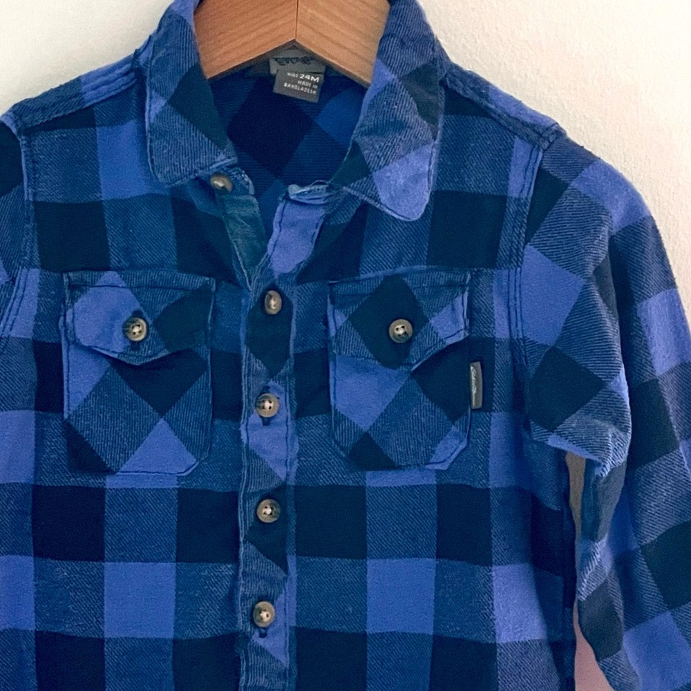 Eddie Bauer Plaid Flannel Buffalo Check Button-Down Shirt, Blue & Black